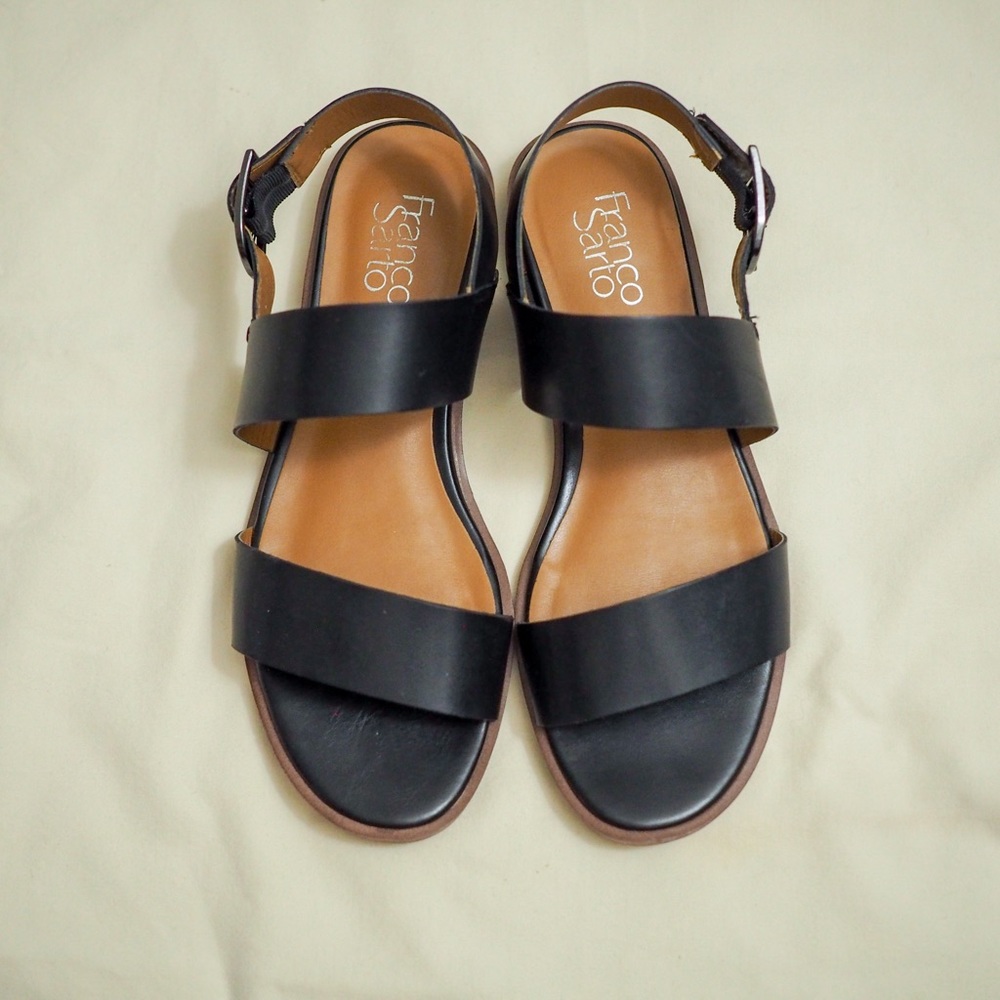 Franco Sarto Black Leather Chunky Sandals Size 8